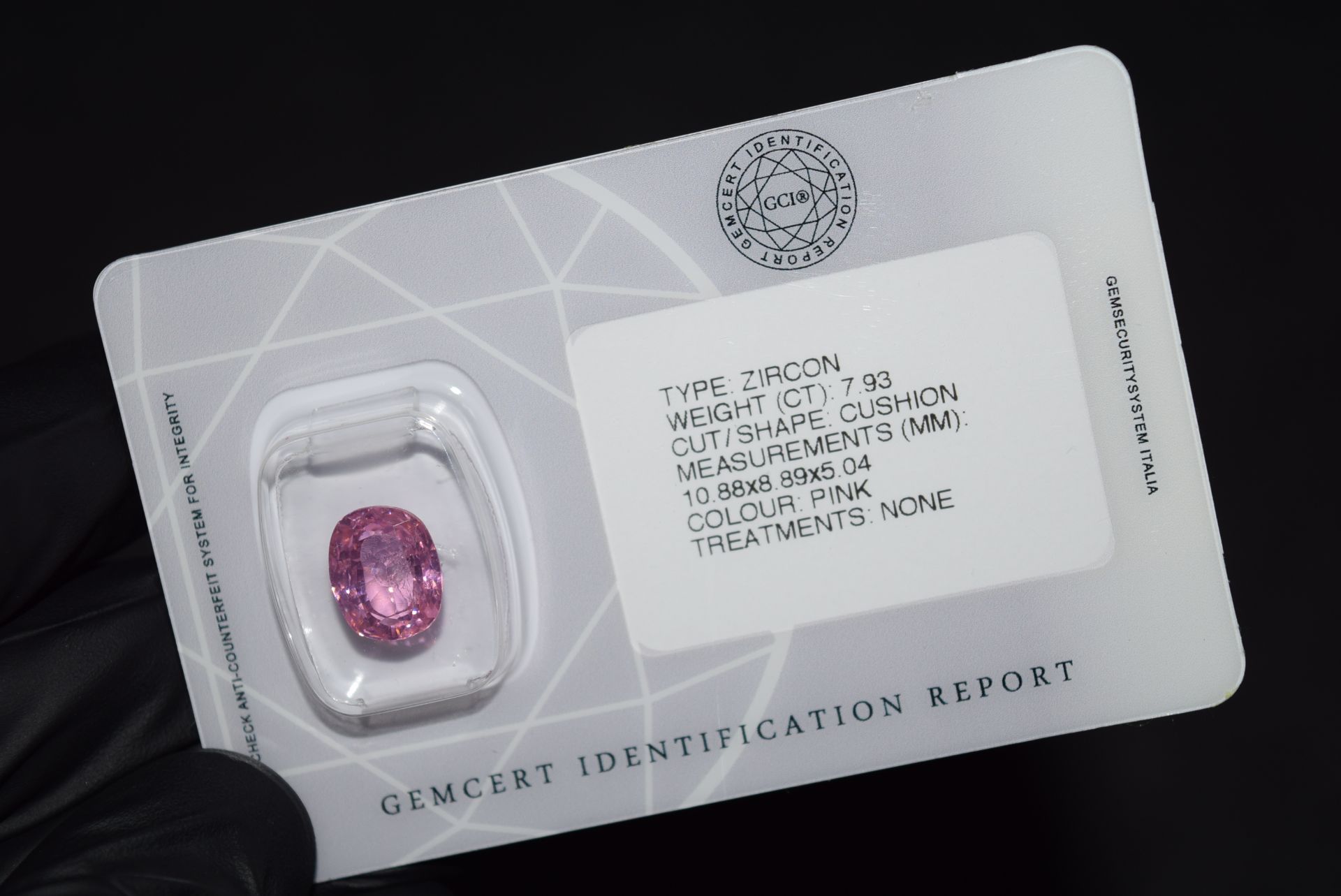 7.93CT PINK ZIRCON - GCIR SEALED