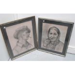 A pastel portrait of an old gypsy woman,monogramed J.A.B. 35cm x 44cm, and another similar of a