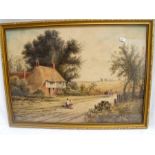 A 19thC watercolour country scene, indistinct signature right corner 54cm x 38cm