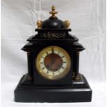 A Victorian black slate mantle clock the enamel dial having Roman numerals, 28cm x 36cm