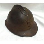 A French M26 helmet with original paintwork, liner and chin strap