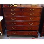 A late18th century mahogany chest of two short and five long graduated drawers, on bracket feet,