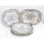 A quantity of Victorian blue & white meat plates (6).