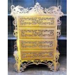 A Continental Arts & Crafts style fretwork chest with four short drawers. Condition Report good