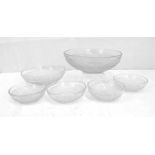 An Art-Deco frosted glass bowl, decorated flowers with matching smaller bowls and plate (7)