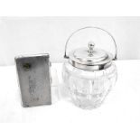 A cut glass biscuit barrel with silver plated mounts, inscribed 'D.W.S From R.A.F Euston Sept.1941',