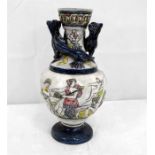 An Austrian Venezia majolica vase, decorated in relief with classical figures and two applied
