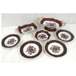 Eight Spode's Imperial plates decorated flowers with gilt highlights, a matching comport and two