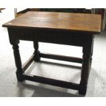 An oak jointed stool/table on turned legs 72cm wide