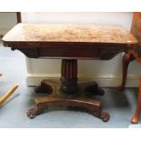 A William IV mahogany pedestal card table, on quatrofoil base with carved lion paw feet, 90cm wide.