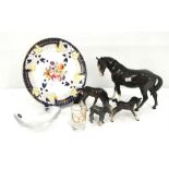 A Beswick horse figure, No.976, brown gloss, 2 Beswick fowls and other items (7)