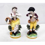 Derby Stevenson and Hancock figures of a young boy and a young girl holding a basket of flowers 17cm