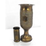 A WWI Trench Art Vase made from a 1916 dated shell case, engraved Craonne 1914 - 1917 - 23 cm high
