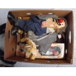 A Knightsbridge Collection porcelain clown, and other toy clowns (box).