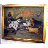 G. Armfield, 'Terriers around a rat', oil on canvas, signed lower right, 50cm x 39cm.