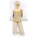 A 19thC wax head doll with stuffed body (AF) 74cm high