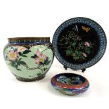 A Japanese Cloisonne charger, decorated butterflies and flowers, 31cm diameter, a Japanese Cloisonne