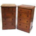 A pair of Victorian figured walnut pedestal chests, with four graduated long drawers and candle