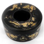 A Chinese lacquer collar box decorated gilded dragons 18cm diameter