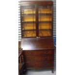 An early 20th century mahogany bureau bookcase, 91cm wide.