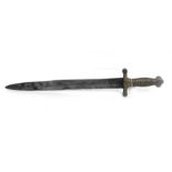 A French model 1831 artillary short sword with 19 and 102 stamped to the cross piece, 63cm long (