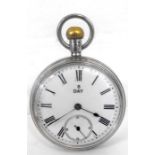An open faced pocket watch, the enameled dial with Roman numerals and subsidiary seconds, with eight