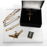 A 9 carat gold brooch of a boomerang and kangaroo, an Edwardian 9 carat gold bar brooch, two gold