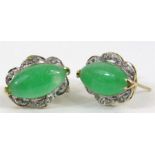 A pair of 18ct gold jade and diamond earrings