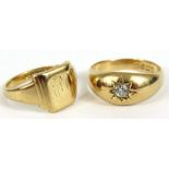 An 18 carat gold gentleman's ring, set with a single diamond, and an 18 carat gold signet ring
