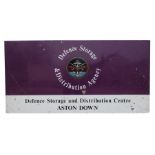 A large 'Defence Storage and Distribution Agency' enamel sign, 180cm x 90cm.