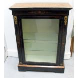 A Victorian ebonised & burr walnut pier cabinet with ormolu mounts and two glass shelves, 77cm wide.