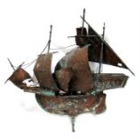 A Copper weather vane in the form of a three masted galleon 75cm high