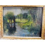 Victorian School - Reflection of Trees in a Pond - oil on board, 33cm x 26cm.