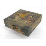 A Chinese velum box decorated with figures, 21cm x 21cm.