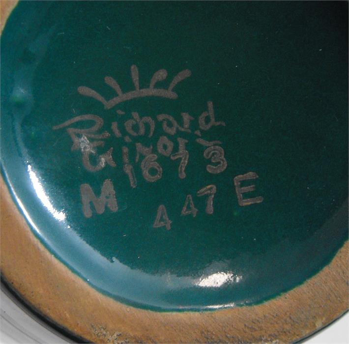 A Richard Ginori vase, decorated with deer and flowers silver overlay on a green ground, marked - Image 2 of 2