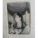 An Indian portrait miniature depicting a young woman, 5cm x 7cm