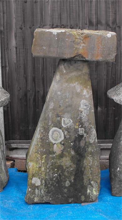 An unusual staddle stone with square top 110cm high