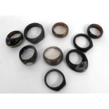 A group of nine tortoiseshell and horn rings