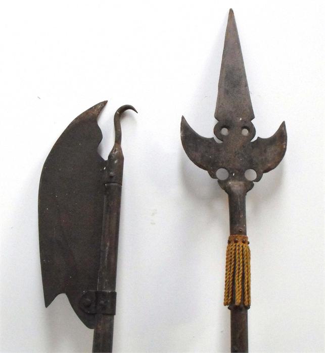 An iron halberd and another similar weapon (possibly for re-enactment), 210cm high. - Image 2 of 2