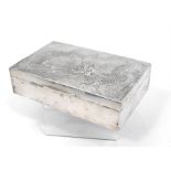 A Chinese silver table cigarette box, decorated with a dragon 17cm x 11cm