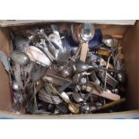 A quantity of silver plated and other flatware (box)