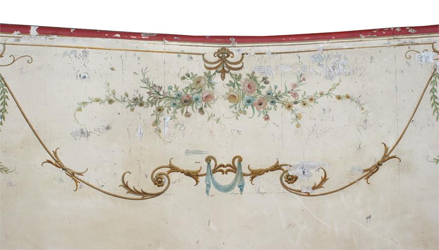 An Italian painted wooden headboard, decorated with flowers & swags, 295cms wide. - Image 2 of 3