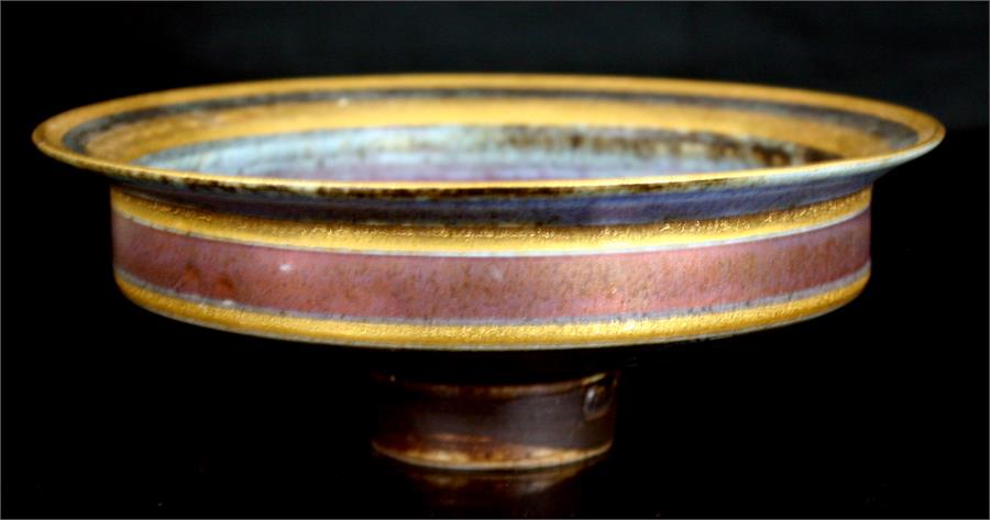 Mary Rich (b1940), Studio pottery conical bowl with gilded geometric decoration, incised mark to - Image 3 of 3
