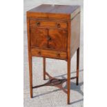 A Georgian figured mahogany washstand, the two section hinged lid opening to reveal four apertures