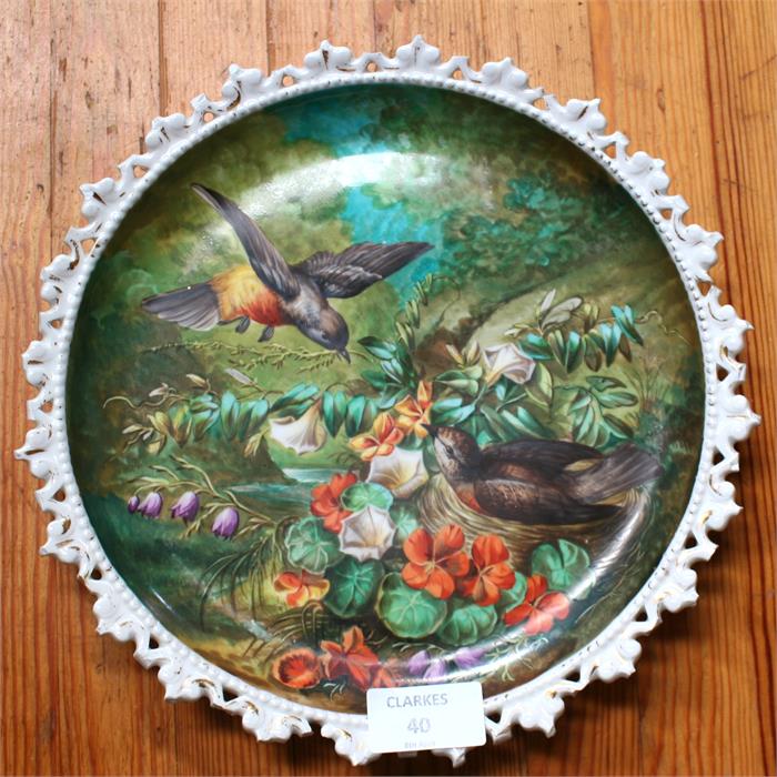A Victorian Continental plate, hand painted with birds, chicks and a snake, 25cms. diameter; and - Image 4 of 4