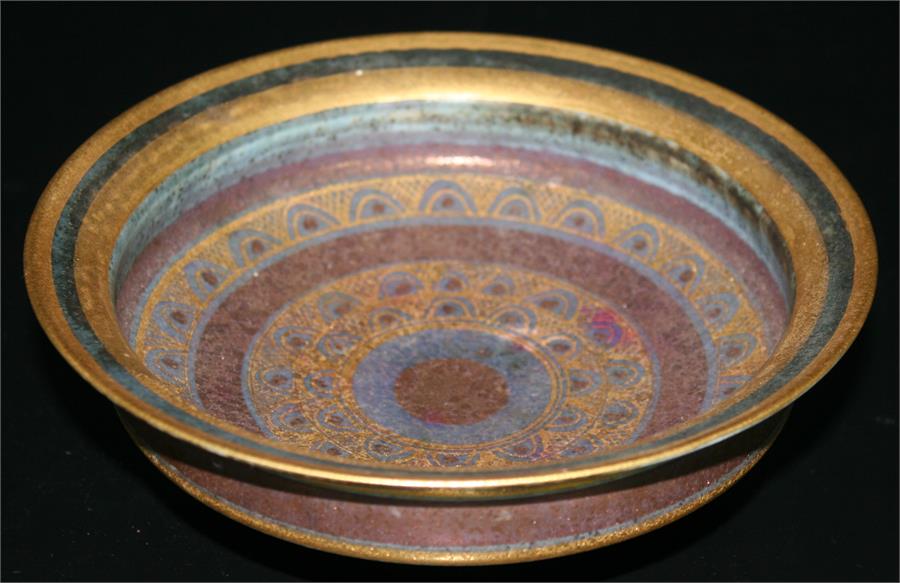 Mary Rich (b1940), Studio pottery conical bowl with gilded geometric decoration, incised mark to - Image 2 of 3