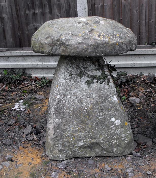 A staddle stone with mushroom top, 82cms high.