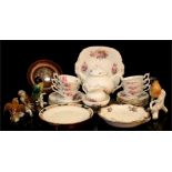 A Coalport tea set decorated with flowers, a Prattware pot lid, and other items (box).
