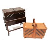 An oak cantilever sewing box and another similar (2)