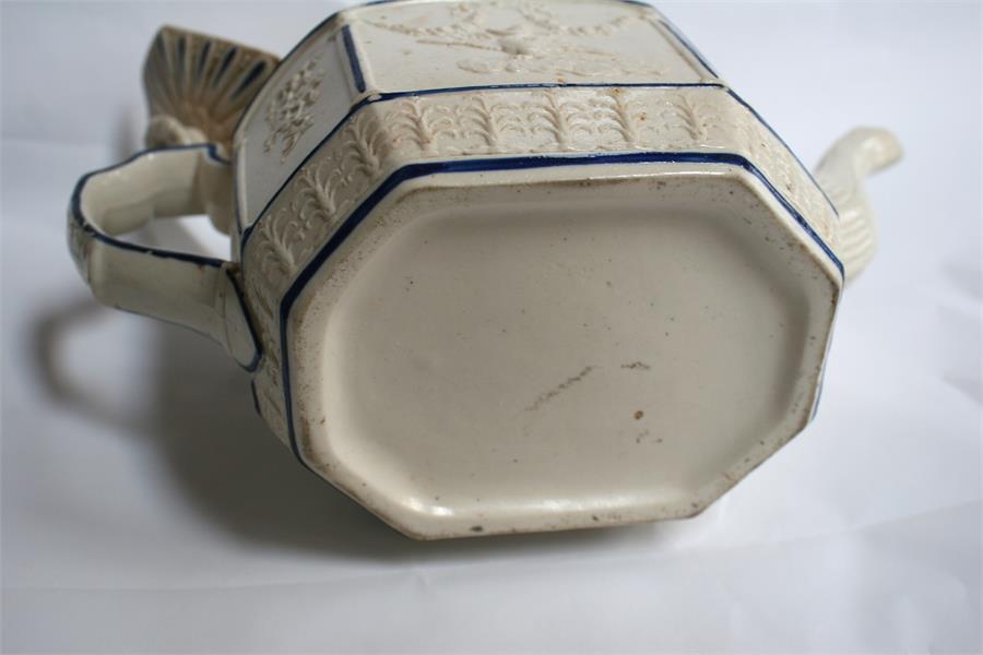 A 19th Century Parian glazed teapot with blue decoration and cherub embossed panels, 14.5cm high. - Image 7 of 9